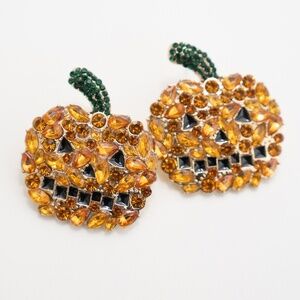 Halloween Jack O Lantern Rhinestone Earrings. New!